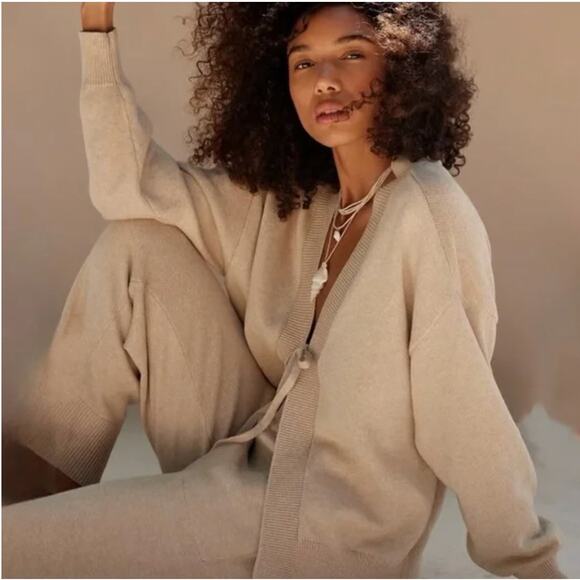 NEW Free People Solar Sweater Set Size Large Tan Sand Dollar Wide Leg Cardigan - Picture 14 of 14